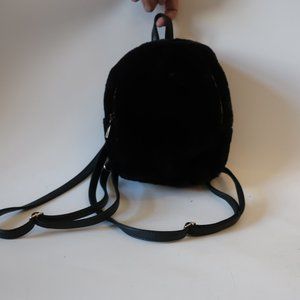 SHAG BOUTIQUE BLACK FURRY MINI BACKPACK W/LEATHER HANDLES*